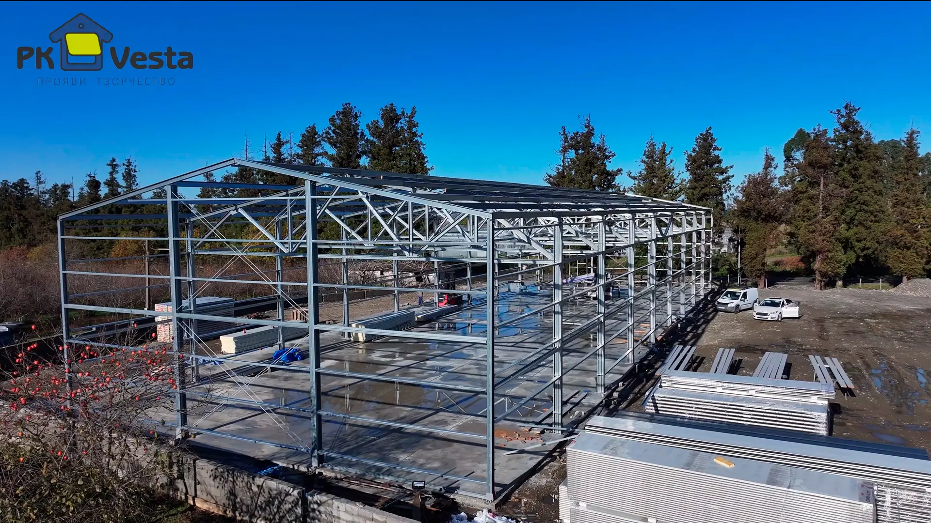 Завод ПК Веста сообщает о завершении монтажа быстровозводимого склада 18Ш х 54Д х 6В из ЛСТК (972 кв.м.) для местного фермера в г. Батуми, Грузия
