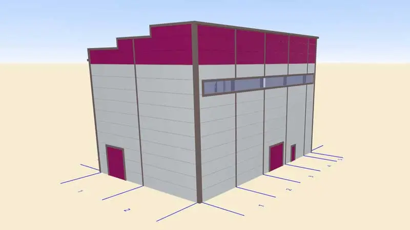 121. Быстровозводимый технологический павильон для станции биологической очистки 13х22х12
