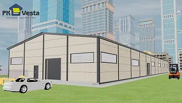 201. Быстровозводимый склад 20Ш х 74Д х 4.3В из ЛСТК для хранения продовольствия в г. Луганск, Россия 