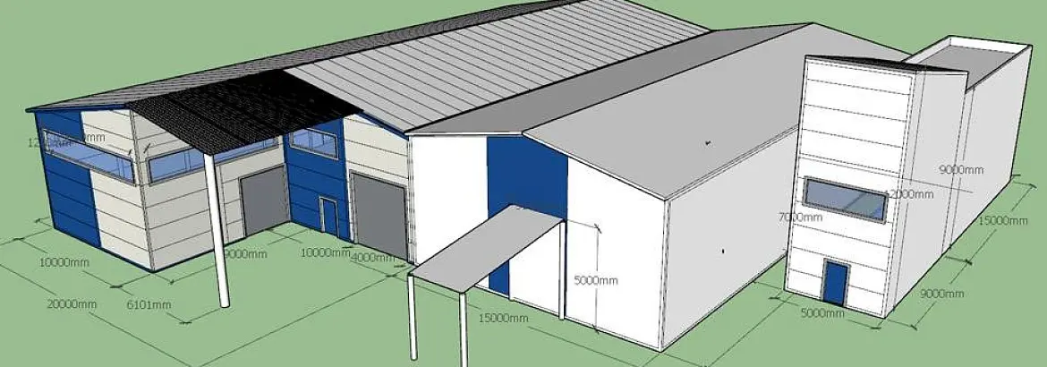 131. Быстровозводимый комплекс зданий цехов и склада 20/5 x 42 x 6/9  для изготовления дорожного покрытия в г. Нур-Султан, Казахстан 