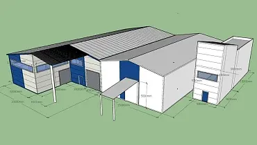 131. Быстровозводимый комплекс зданий цехов и склада 20/5 x 42 x 6/9  для изготовления дорожного покрытия в г. Нур-Султан, Казахстан 